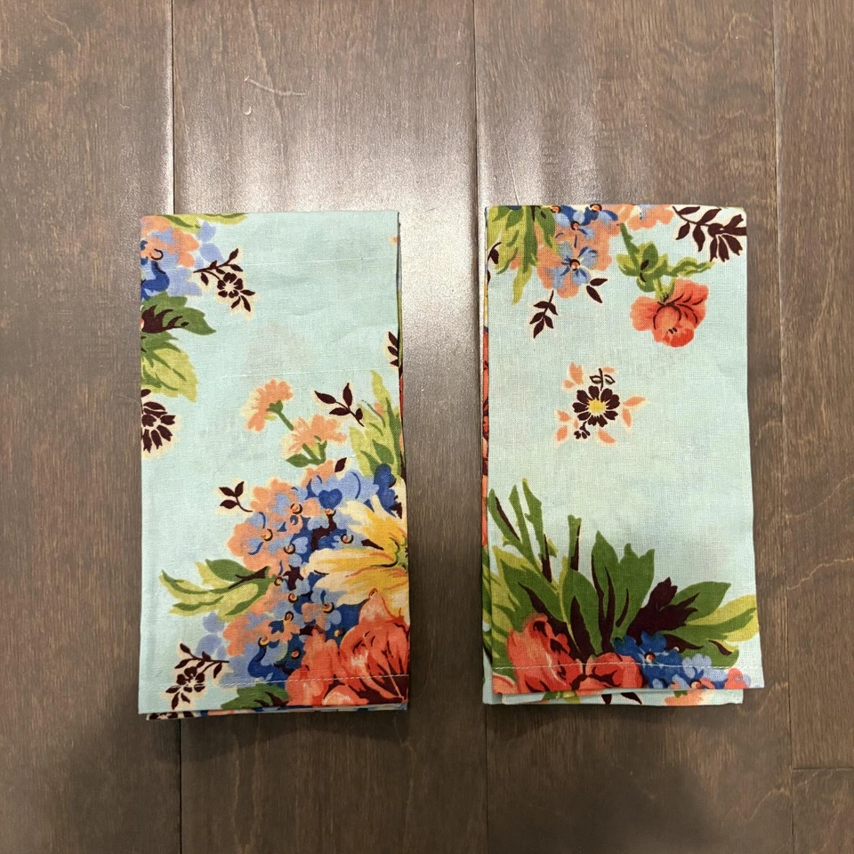 Juego de 2 servilletas April Cornell cuadradas florales de 20" azul amarillo rojo manteles Foto 3 de 4