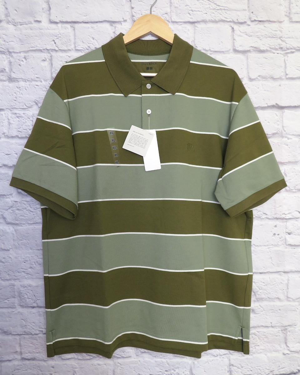 JW Anderson Uniqlo DRY Pique Striped Polo Shirt Green XL 2XL NWT