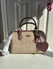 NWT Coach Rowan Satchel Bag Signature Canvas With Heart Charm CDB21 Sand/Peony