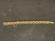 VINTAGE JOAN RIVERS CLASSICS WIDE GOLD-TONE AMBER AND BROWN ENAMEL LINK BRACELET