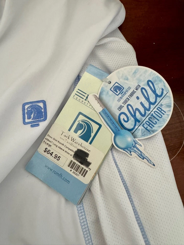 New With Tags. ROMFH Women’s Equestrian Competitor Show Shirt- White/Chambray - Image 3 of 4