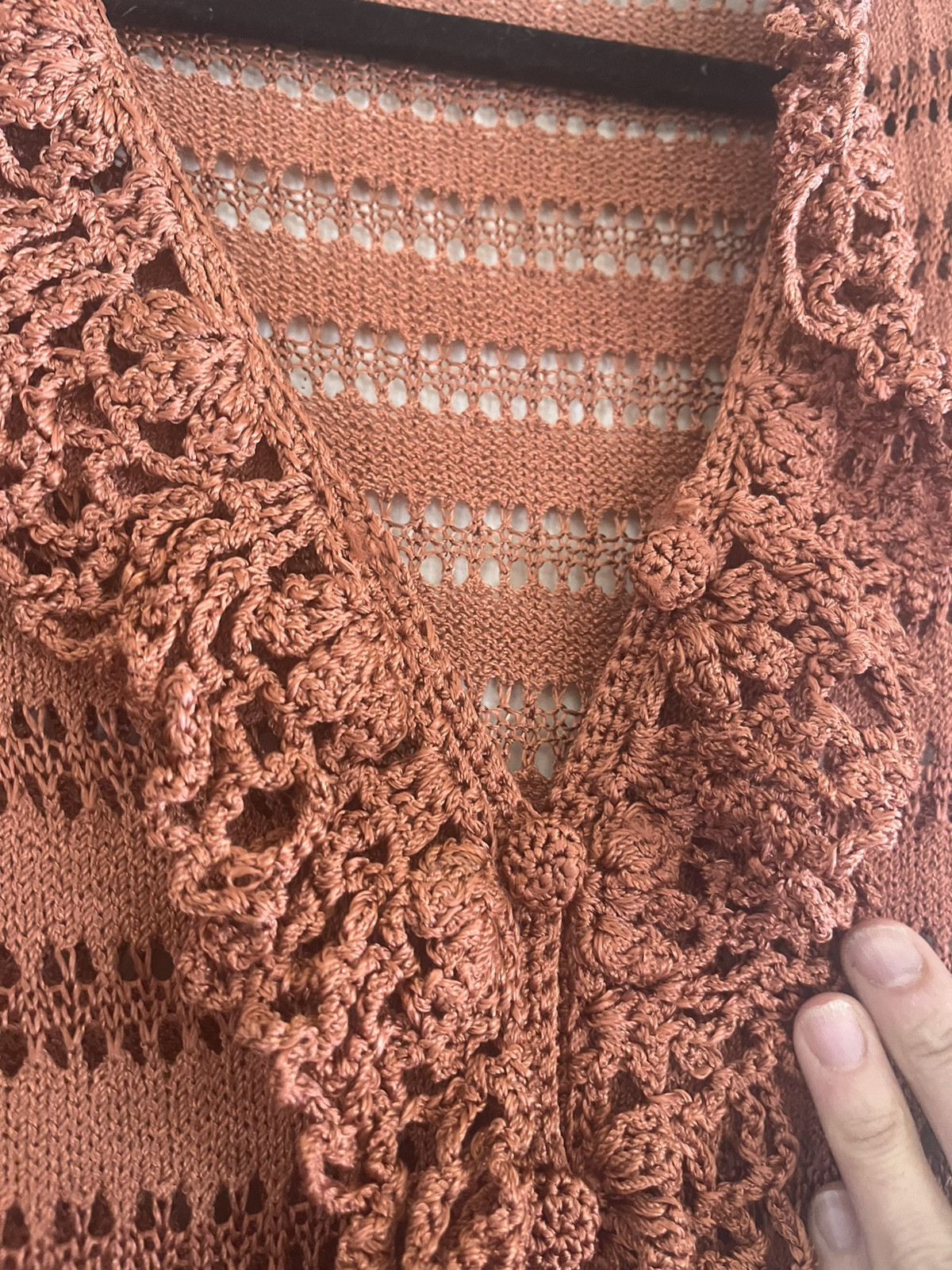 VTG 70s Crochet Edwardian Victorian Boho Pumpkin Fall Photo Hippie Midi Dress S