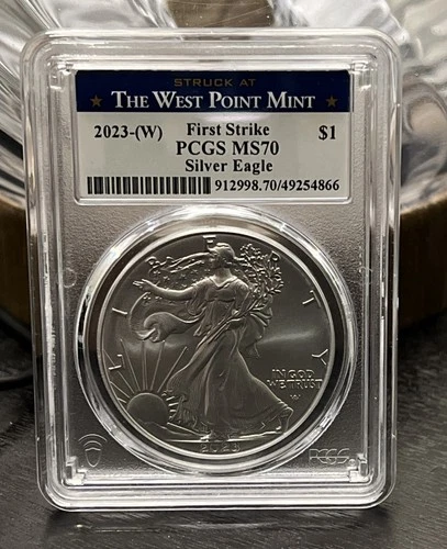 2023 W American SILVER EAGLE Blue West Point Mint Slab. PCGS MS70. ASE