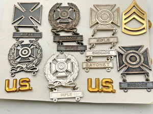 Very Nice Display of Vintage Military Pins - Rifle Marksman - "US" - Rank