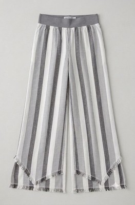 April Cornell NWT 100% Cotton Petaluma Pants White Gray Stripe Boho Frayed Hem