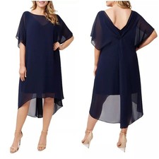 Adrianna Papell Chiffon Overlay Draped Cocktail Dress in Navy Blue Size M NWT