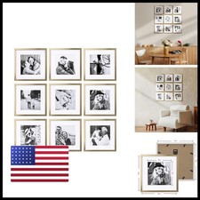 ArtbyHannah Square Gold Picture Frame Wood 8x8 with Mat or 10x10 without Mat 9