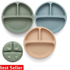 Toddler Plates 3 Pack, Divided Suction Plates for Baby, 100 Food Grade Silic...