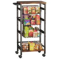 5-Tier Snack Organizer Cart with 3 Height Adjustable Pull-Out Baskets and 2 S...