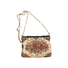 Vtg Black Red Roses Floral Tapestry Petit Point Purse Shoulder Bag Snap Frame