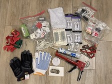 Household Hardware & Baby Proofing Lot Gloves, Hooks, Caulking Gun, Safety Items