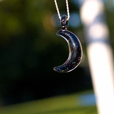 Crushed Opal Moon Pendant - Black Crescent Glass Pendant - Boro Glass Galaxy