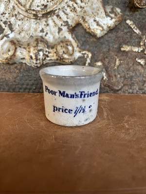 Poor Man s Friend  - Antique Mini Ironstone Apothecary Pot  c. 1880