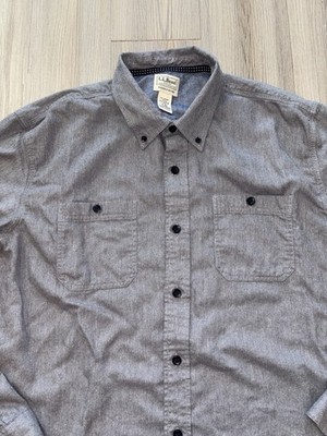 LL Bean Flannel Shirt Men s XL Solid Gray Long Sleeve Button Up Slightly Fitted