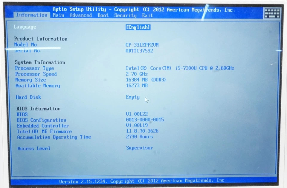 Panasonic Toughbook CF-33 i5-7300U 2.6GHz 16GB Touch Screen No SSD Or OS - Image 2 of 4