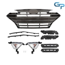 Upper Grille+Fog Lights Bracket Molding Set Front For Hyundai Elantra 2019 2020
