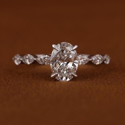 3.00 CT Oval Cut VVS1 Moissanite Engagement Ring 14K White Gold Plated For Women