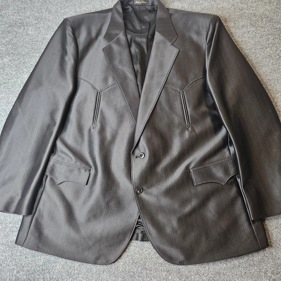 Circle S Dallas Western Blazer Vintage Mens Size 52R Black Sheen Monochrome - Image 2 of 4