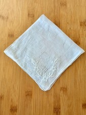 Vintage 1950s Cotton Handkerchief In White With Floral Embroidery Details
