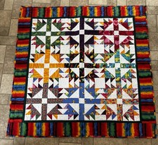 Handmade Fun Frog Themed Bug Baby Quilt Blanket Multicolor Reverses 40" x40"