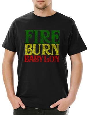 Fire Burn Babylon Herren T-Shirt 5XL Angebot Rasta Music Jah Babylon Musik