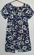 Vintage Hilo Hattie Hawaiian Original Blue Floral MuuMuu Midi Dress Size M