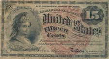 Bank Note, 15 Cents, Fractional Currency, Fourth Issue, Well Circulated, FR#1268