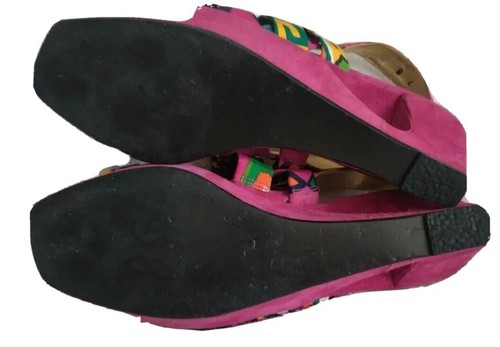 RARE Vintage 1980s STUART for STUART WEITZMAN Colorblock Wedge Heels Magenta 7 - Picture 10 of 10