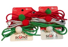 Scunci 3 Pack Christmas Xmas Color Elastic Bow No Pull Hair Ties  Set Of 2 