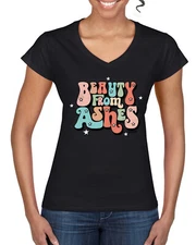 Beauty From Ashes Groovy Font With Stars Women Standard VNeck Tee