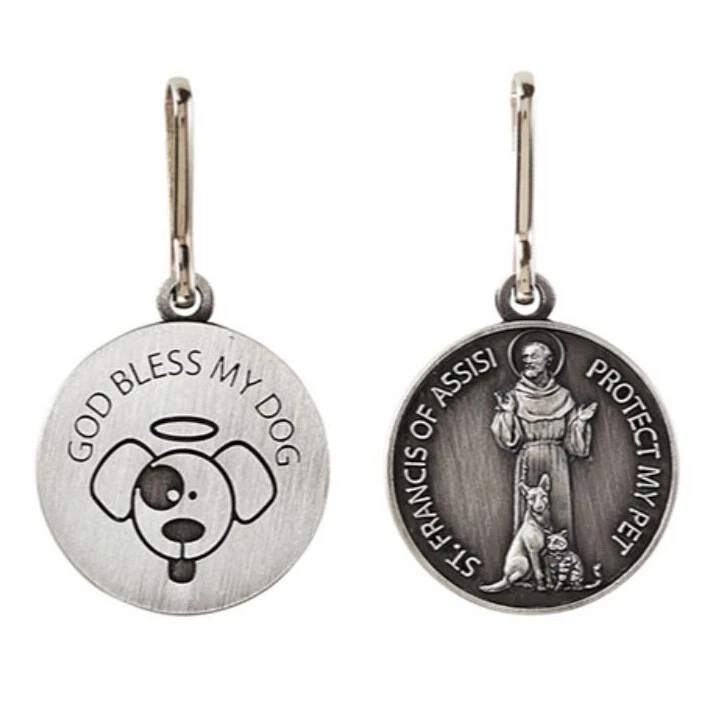 God Bless My Dog Saint St Francis Pet Medal Collar Tag Animal