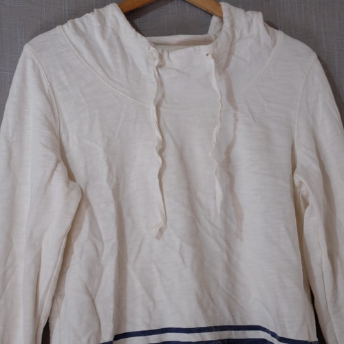Eddie Bauer Ivory/Navy Pullover Hoodie 100% Cotton Women's L #H66-21 - Picture 2 of 11