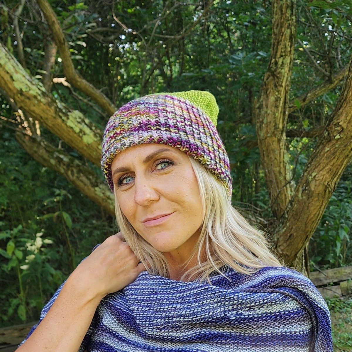 Handmade Rib Knit Green Multicolor Beanie Toboggan Hat 