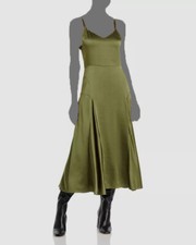  375 Vince Women's Green Satin Paneled V-Neck Slip Dress Size 6
