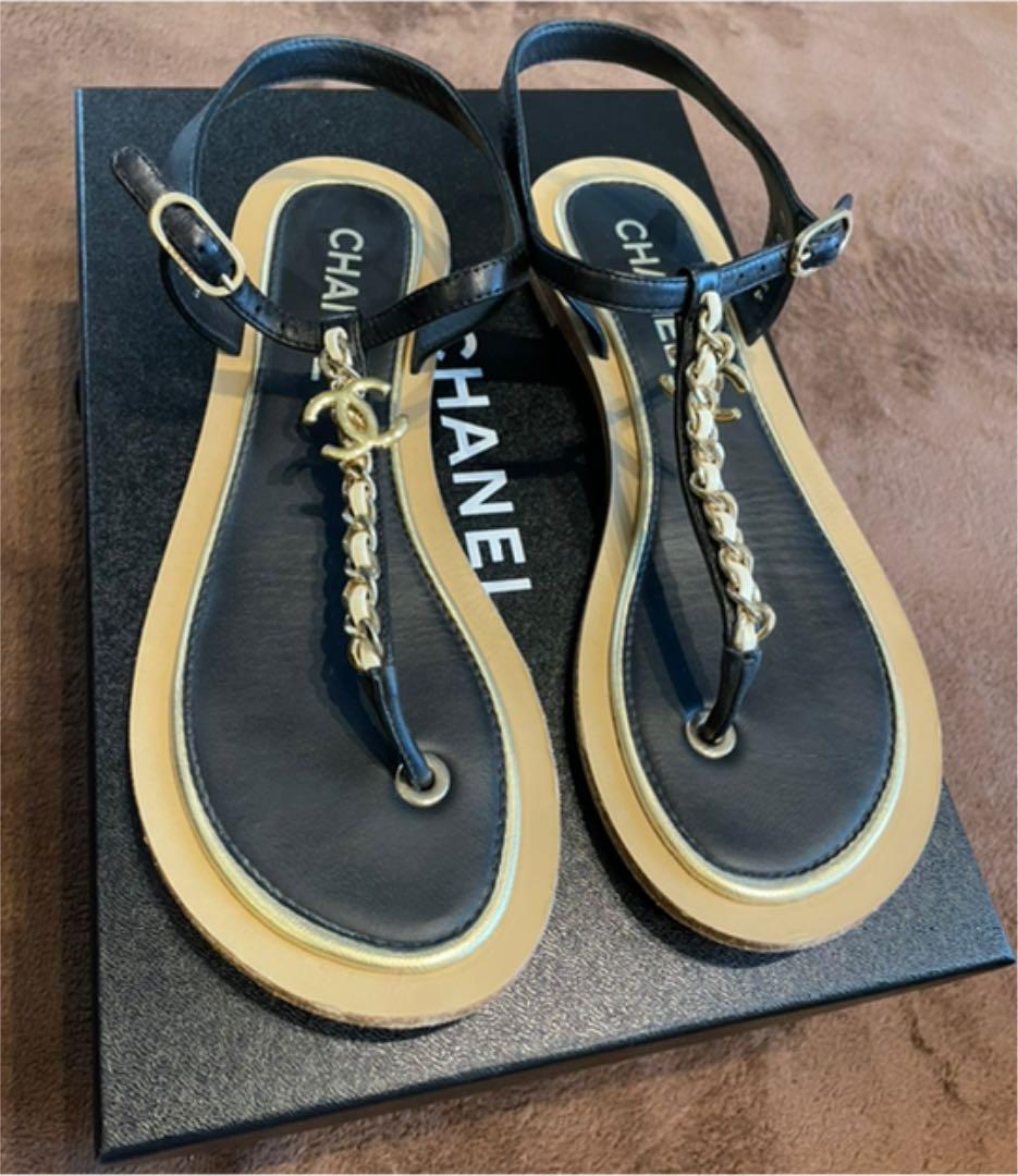 Chanel 黒 ローファーゴールドチェーン グログラン 37 38 Chanel 黒 ローファー ゴールドチェーン グログラン 37 38