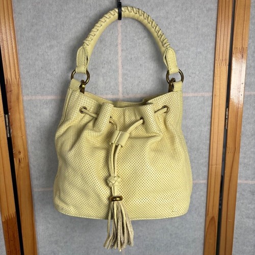 Elliot Luca Yellow Leather Bucket Bag Y2K Crossbody - Picture 1 of 12