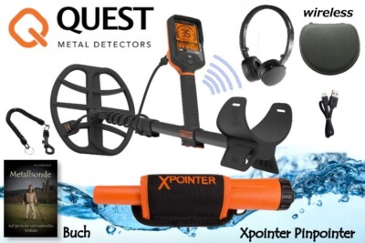 Quest Q35 Metalldetektor & Xpointer Pinpointer (orange) & Schatzsucherhandbuch