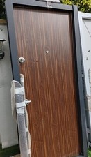 High Security Steel Home Entrance Front Door With Modern Dark Wood Finish