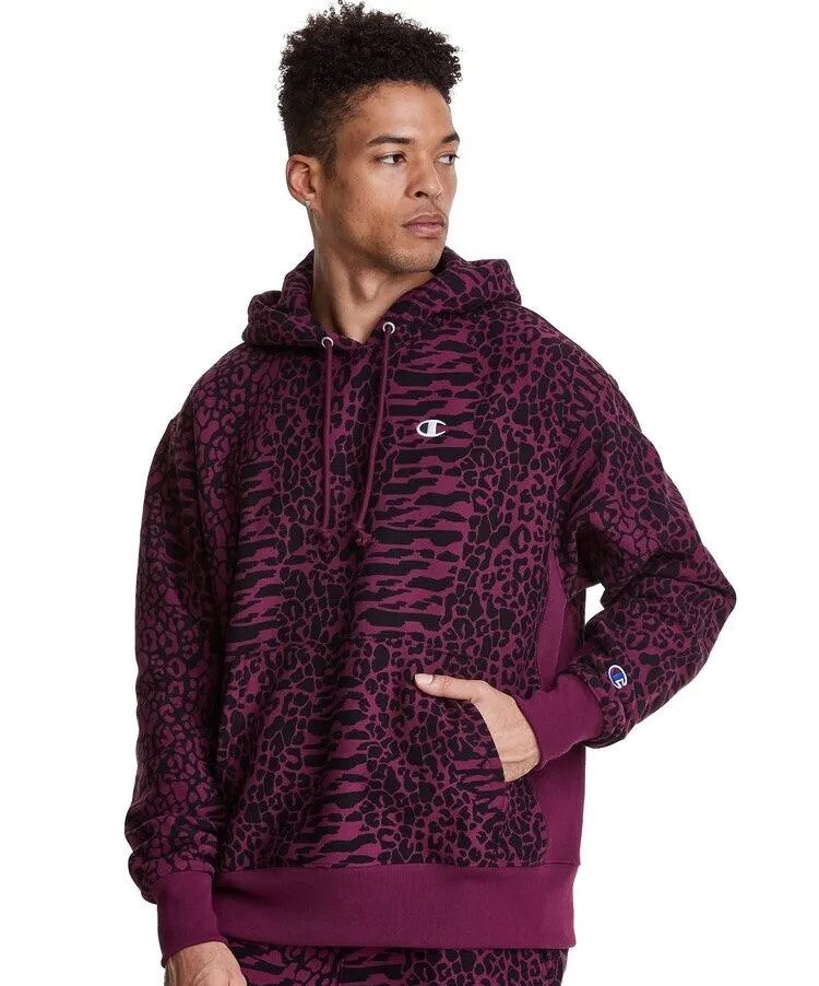 NWT Mens Champion Reverse Weave All Over Print Animixed Dark Berry