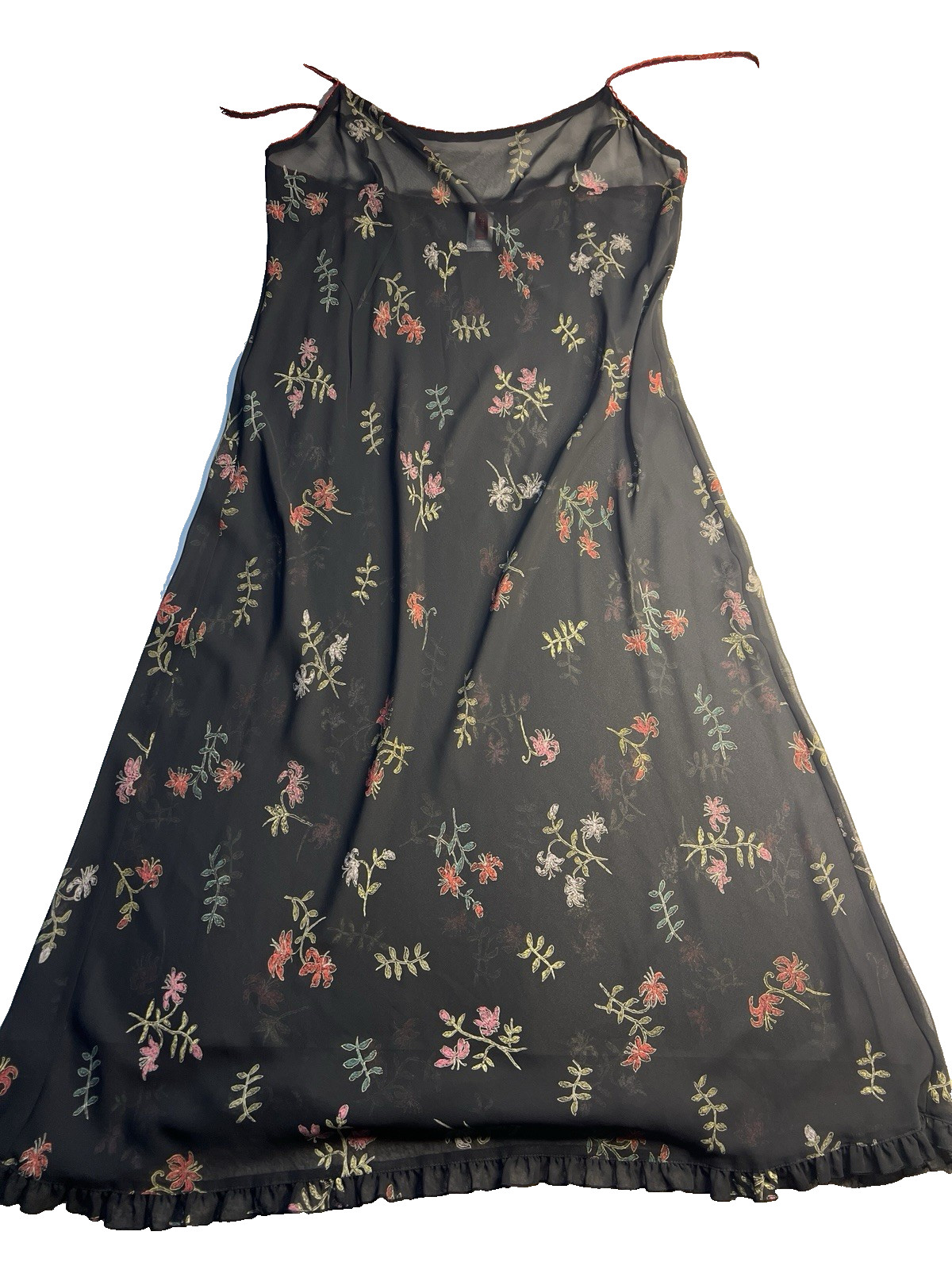 Vtg Josie Natori Floral Grunge Long Sheer Gown Slip Dress Size M Black Coquette