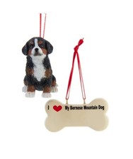 Kurt Adler Dog Figure  Bone 2 pc. Set of Christmas Ornaments-Bernese Mnt Dog