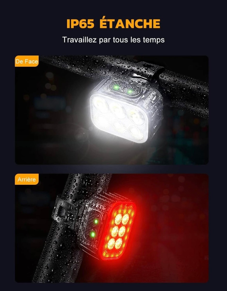 CIRYCASE Lumière Vélo Avant Et Arrière Rechargeable USB - Spot + Faisceau 500 Lumens IP65 - 4+6 Modes