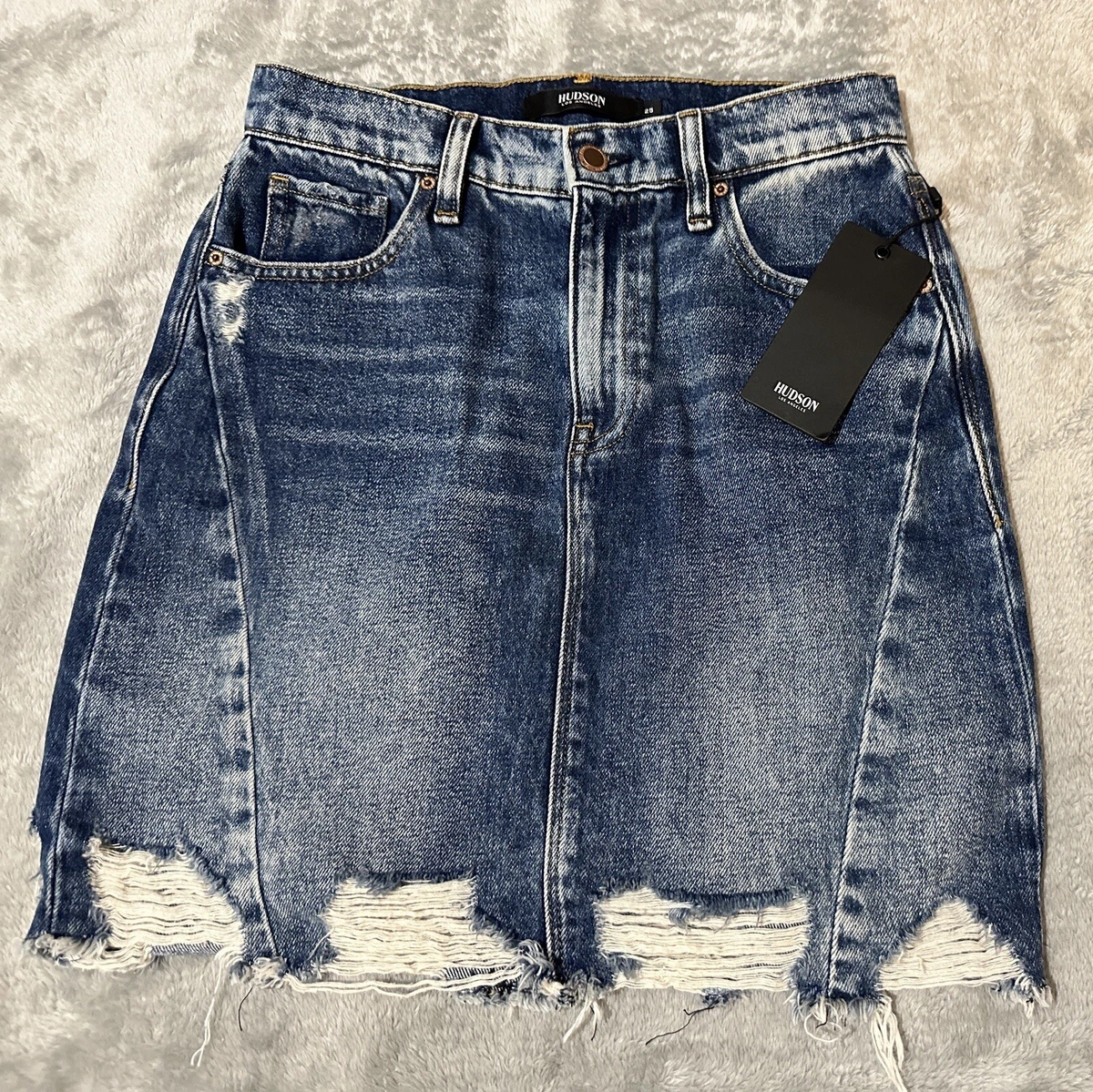 Hudson Lulu Mini Stretch Distressed Denim Blue Jean Skirt Size 25 New NWT 195