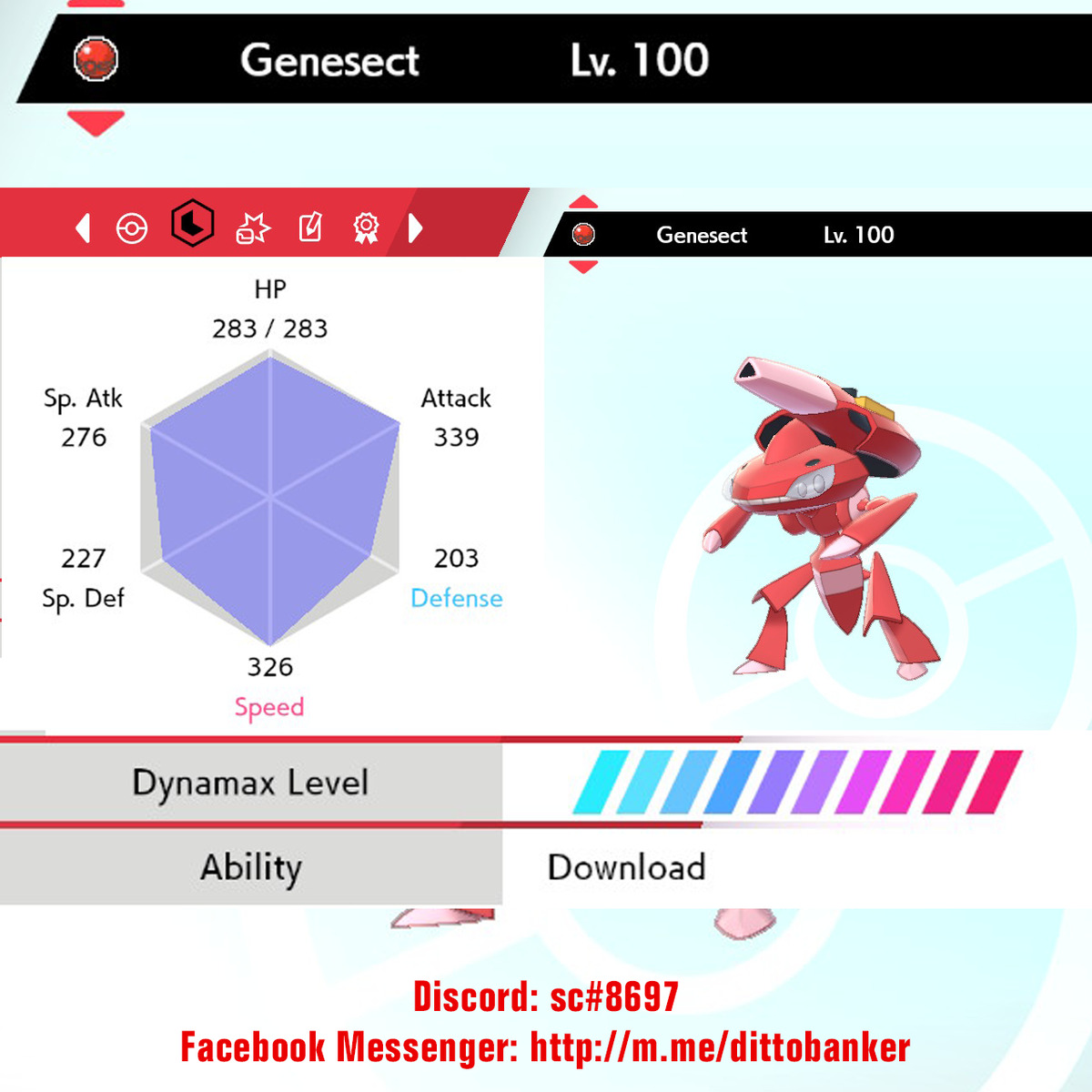 Shiny Genesect (6IV) for Pokemon sword and Shield + Masterball