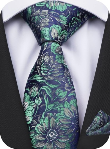 Paisley Green Floral Ties for Men Handkerchief Woven Classic Silk Flower Mens... - Picture 2 of 9