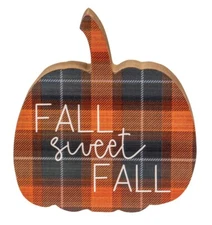 Pumpkin Sign Fall Sweet Fall Plaid Shelf Sitter Thanksgiving Decor 5.5 inch