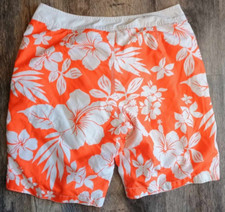 Old Navy Swim Shorts Trunks Swimwear Mens Medium Orange White Floral Mesh Lining