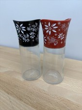 Salt & Pepper Temp-tations Classic Glass Spice Jars w/Lids Red & Black Floral