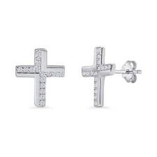 Cross Stud Earrings CZ 925 Sterling Silver 12mm