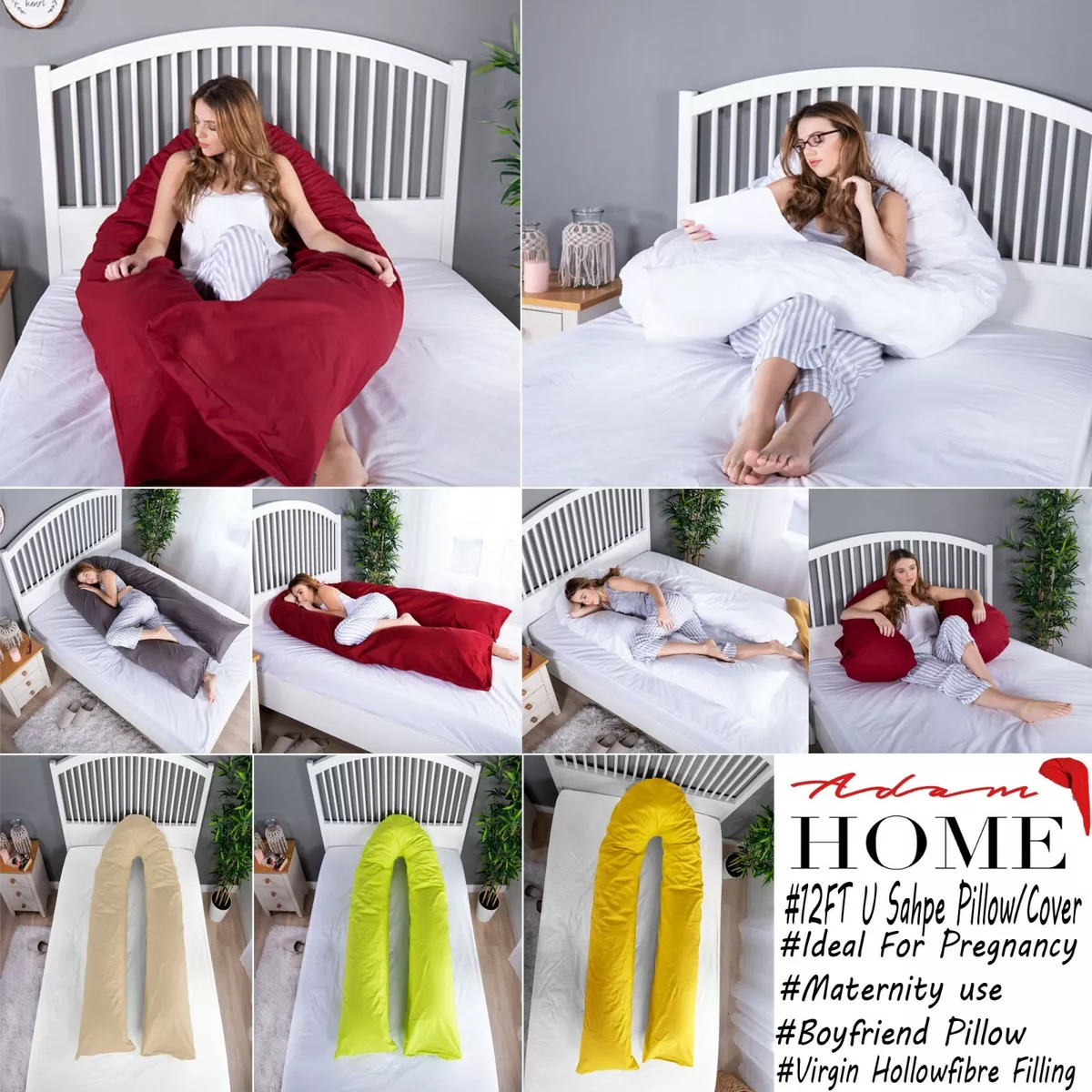 12FT Comfort U Pillow Only Full Body Back Support Maternity Pregnancy  U-Pillow